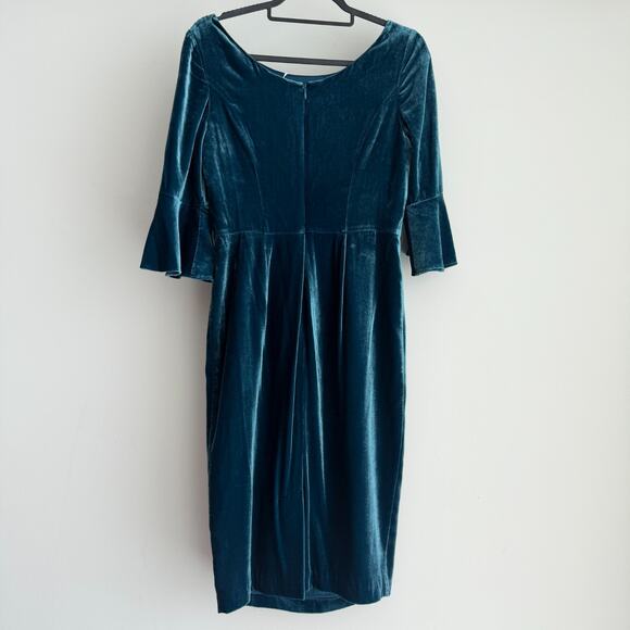 Boden Dress 4R Blue Velvet Teal Flutter Sleeve Silk Blend Elegant Old Money Chic - Picture 7 of 11